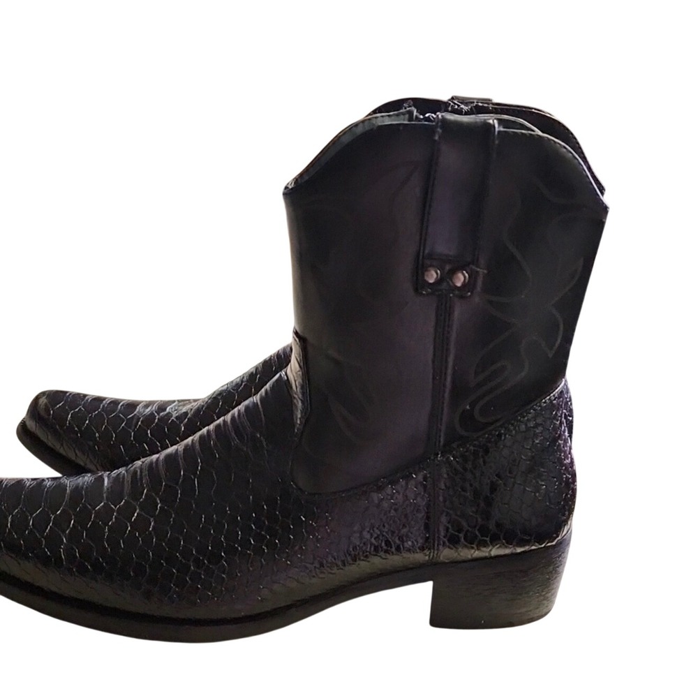 Alberto Fellini Snakeskin Style Western Boots Embroidered Pointed Toe Block Heel - Picture 4 of 5